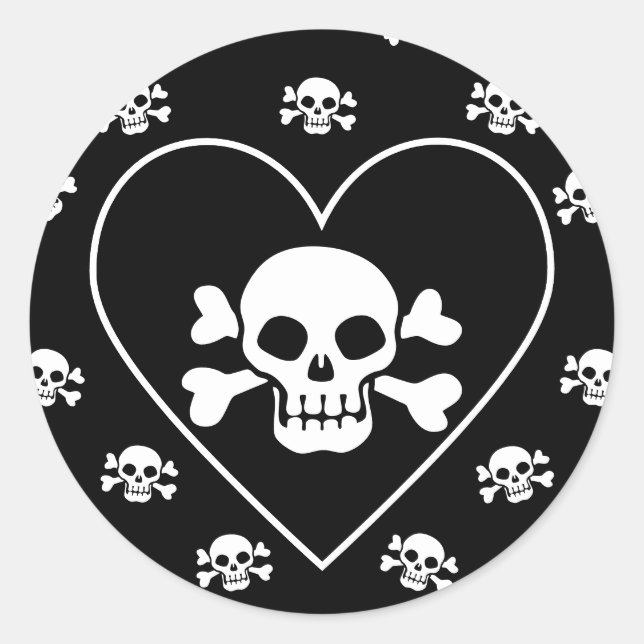 Pegatina Redonda Calavera en el corazón (Anverso)