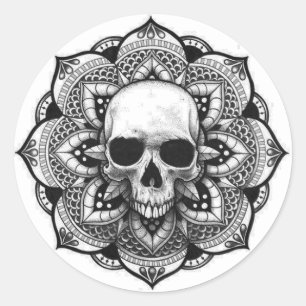 Pegatina Redonda Calavera En Mandala