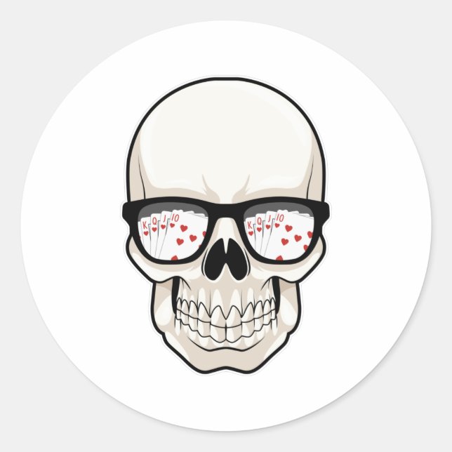 Pegatina Redonda Calavera en Poker con gafas de sol (Anverso)
