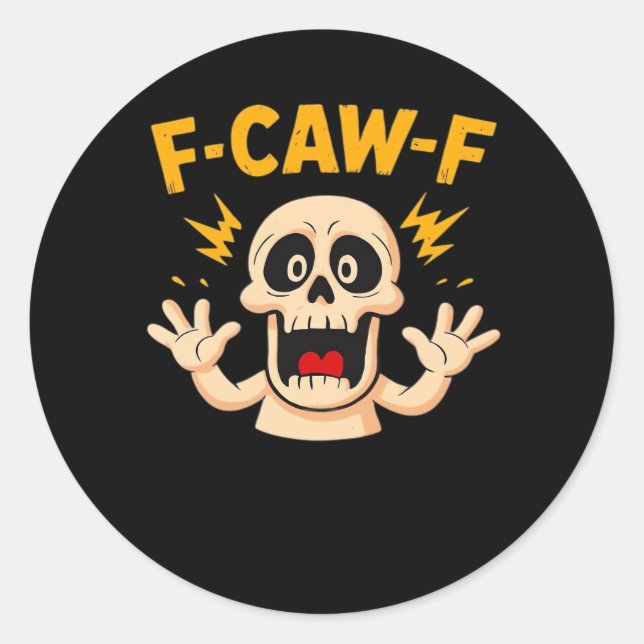 Pegatina Redonda Calavera F-Caw-F de Halloween (Anverso)