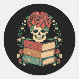 Pegatina Redonda Calavera Floral en tus Libros