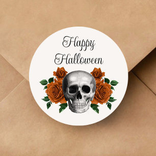 Pegatina Redonda Calavera Floral Gótica Halloween