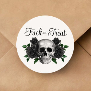 Pegatina Redonda Calavera Floral Gótica Truco o trato Halloween
