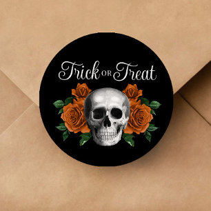 Pegatina Redonda Calavera Floral Gótica Truco o Trato Halloween