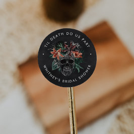 Pegatina Redonda Calavera Floral Tropical Boda de Halloween Ducha