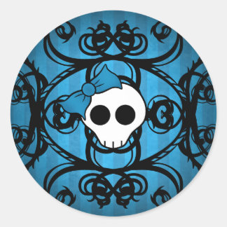 Pegatina Redonda Calavera gótica aguda en azul y negro
