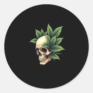 Pegatina Redonda Calavera Grunge Gótico Estético Hoja Tropical de M