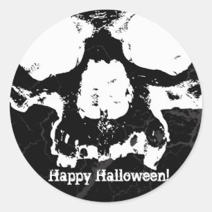 Pegatina Redonda Calavera Grunge Negra y Blanca Fiesta de Halloween