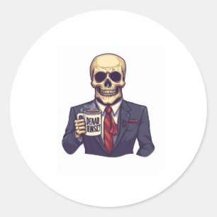 Pegatina Redonda Calavera interior muerta - Funny Workday Skeleton
