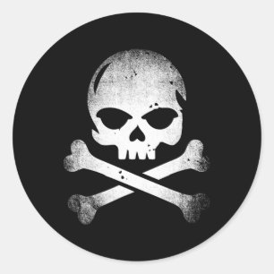 Pegatina Redonda Calavera Molesta Y Cruce De Cráneo Pirata