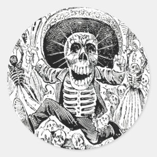 Pegatina Redonda Calavera Oaxaqueña de José Guadalupe Posada 1903