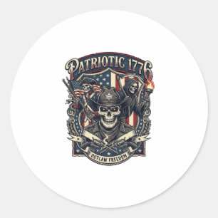 Pegatina Redonda Calavera Patriota Fuera de la Ley Sheriff Patriota