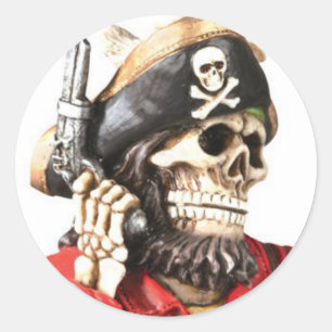 Pegatina Redonda Calavera pirata con Pistol