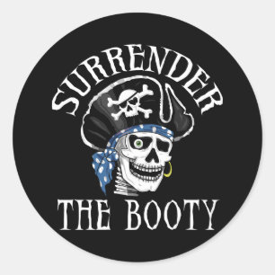 Pegatina Redonda Calavera pirata de un solo ojo y huesos cruzados