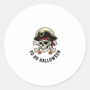 Pegatina Redonda Calavera Pirata Halloween Grabado Vintage Camiseta