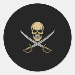 Pegatina Redonda Calavera Pirata Vintage Crucero Del Caribe Hallowe