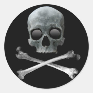 Pegatina Redonda Calavera pirata y encrucijada