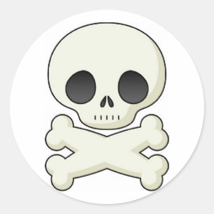 Pegatina Redonda Calavera pirata y huesos cruzados