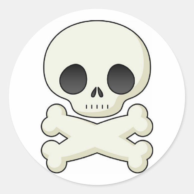 Pegatina Redonda Calavera pirata y huesos cruzados (Anverso)