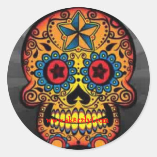 Pegatina Redonda Calavera psicodélica, www.sk8rzlyf.com