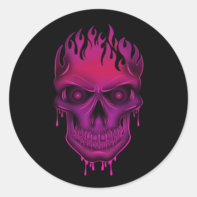 Pegatina Redonda Calavera - Rosa caliente (Anverso)