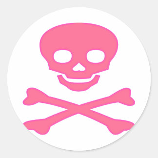 Pegatina Redonda Calavera rosa y huesos cruzados