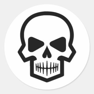 Pegatina Redonda Calavera simple   Elegancia en blanco y negro