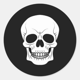 Pegatina Redonda Calavera Simple en Blanco y Negro para Halloween