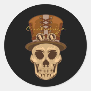 Pegatina Redonda Calavera Steampunk en Top Hat Thunder_Cove