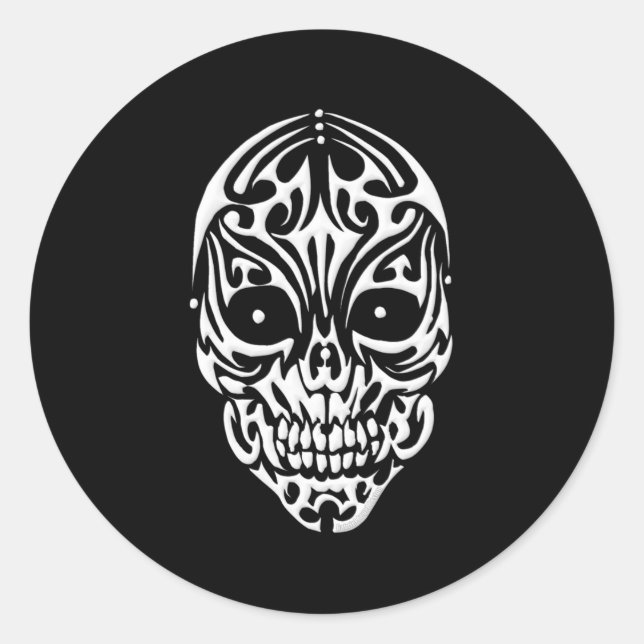 Pegatina Redonda Calavera tribal (Anverso)