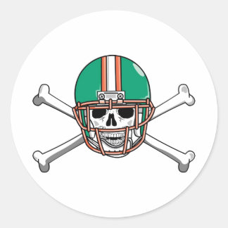 Pegatina Redonda Calavera verde azulada y Naranja y fútbol cruzado