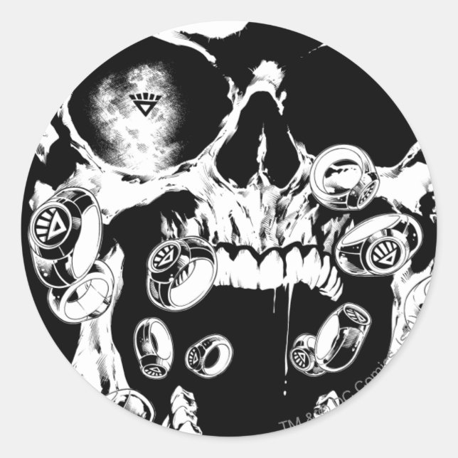 Pegatina Redonda Calavera y anillos (Anverso)