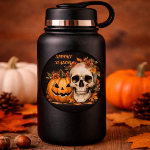 Pegatina Redonda Calavera y calabaza góticas espeluznantes