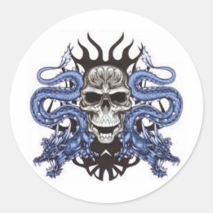 Pegatina Redonda calavera y dragones