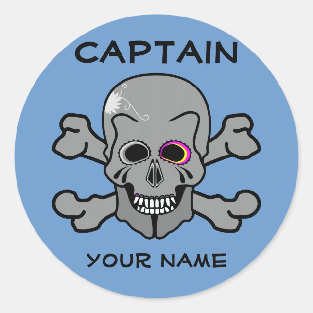 Pegatina Redonda Calavera y huesos cruzados personalizados (Anverso)