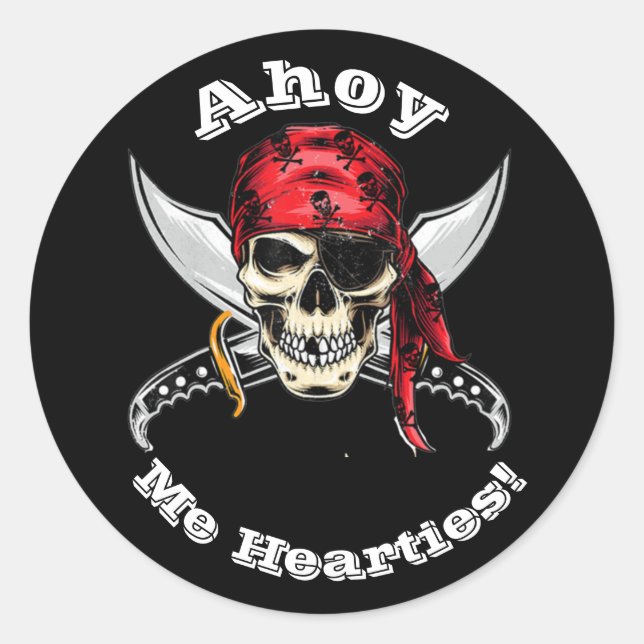 Pegatina Redonda Calavera y huesos Leyenda pirata (Anverso)