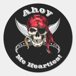 Pegatina Redonda Calavera y huesos Leyenda pirata