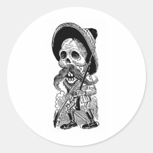 Pegatina Redonda Calavera zapatista. c. a principios del siglo XX. 