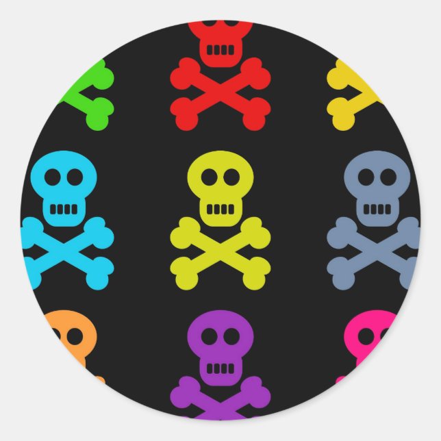 Pegatina Redonda Calaveras coloridas (Anverso)