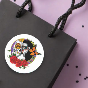 Pegatina Redonda Calaveras de azúcar