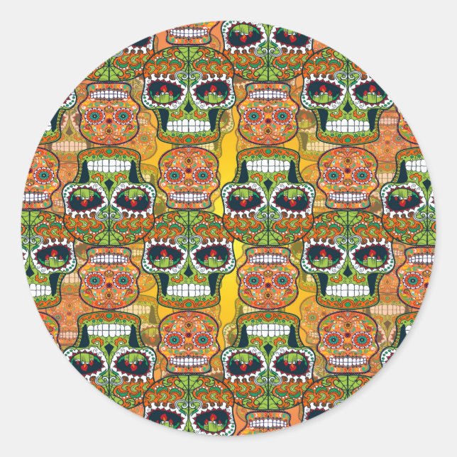 Pegatina Redonda Calaveras de azúcar (Anverso)