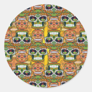 Pegatina Redonda Calaveras de azúcar