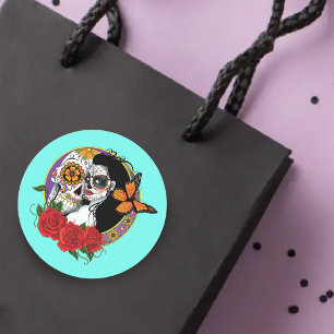Pegatina Redonda Calaveras de azúcar Art Nouveau
