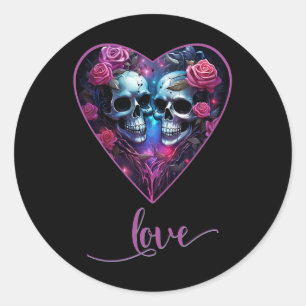 Pegatina Redonda Calaveras góticas Amor por San Valentín Rock por M