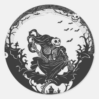 Pegatina Redonda Calaveras y calabazas: El dúo perfecto de Hallowee