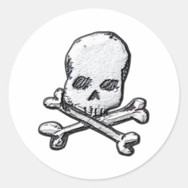 Pegatina Redonda Calaveras y huesos cruzados