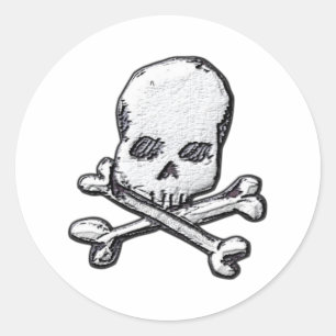 Pegatina Redonda Calaveras y huesos cruzados