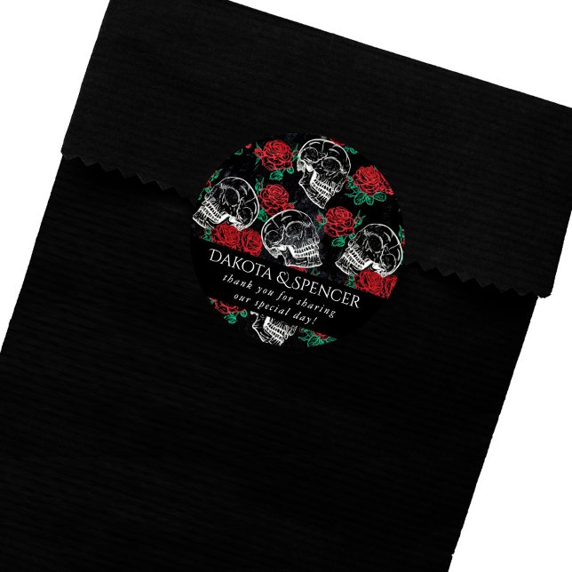 Pegatina Redonda Calaveras y rosas rojas | Gótico Moderno Gracias (Subido por el creador)