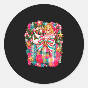 Pegatina Redonda calcetín de navidad cascanueces bailarina de balle