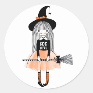 Pegatina Redonda Calcetines a rayas de bruja feliz Halloween